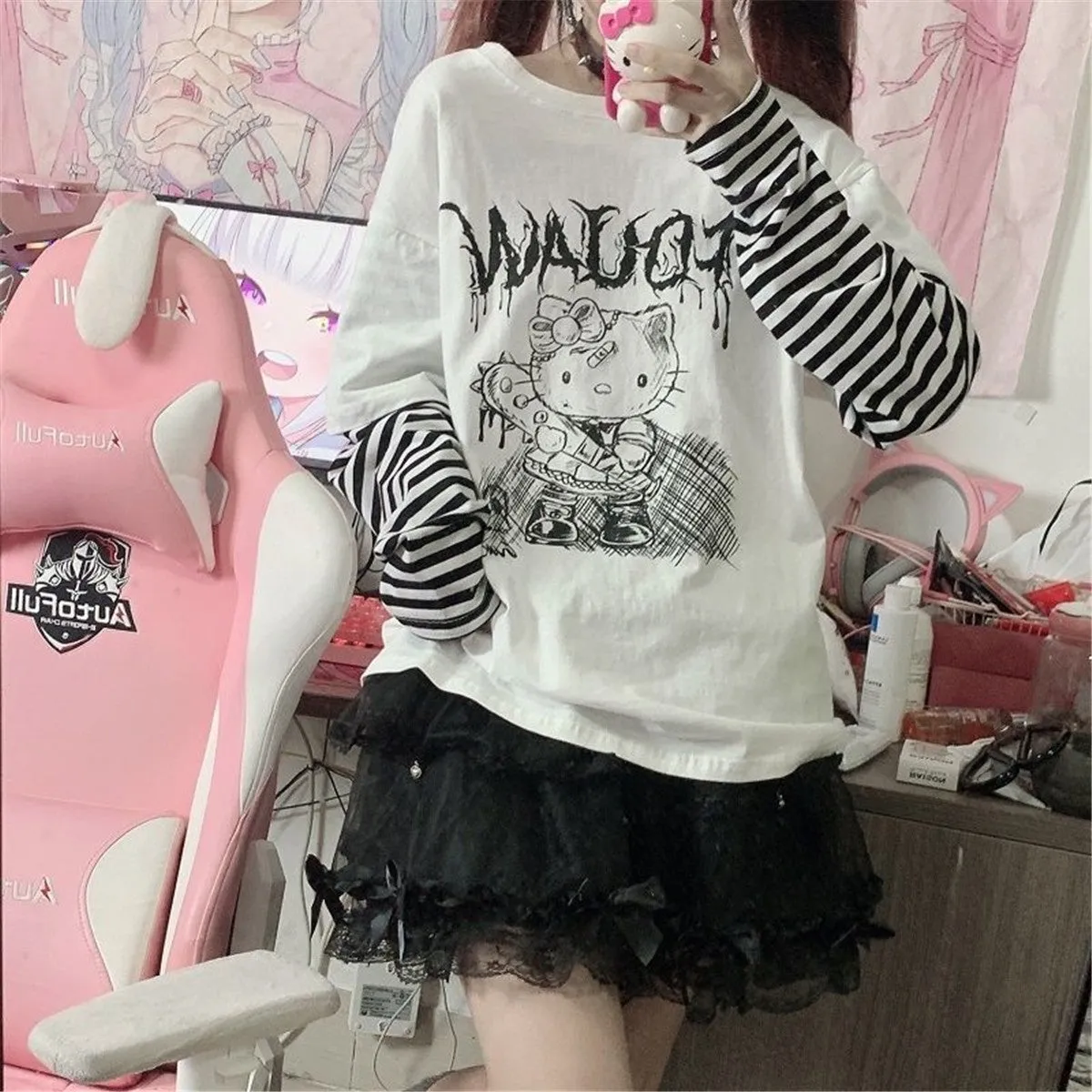 Menhera Kitty Long Sleeve Top