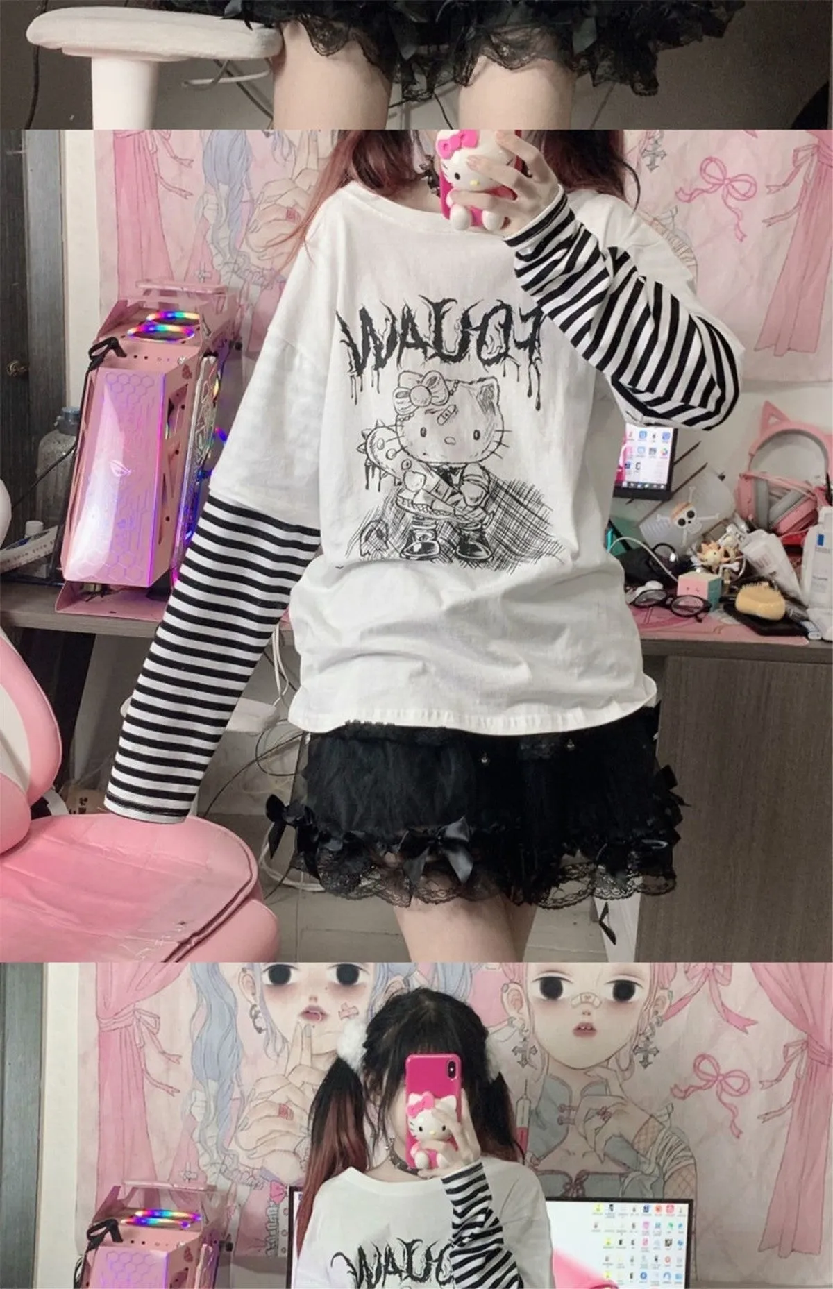 Menhera Kitty Long Sleeve Top