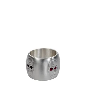 Men's Sterling Silver Wide Skull Band with Ruby Eyes