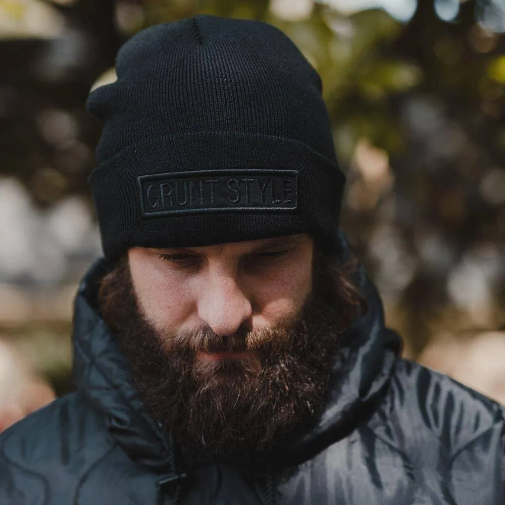 Name Tape Black Cuffed Beanie