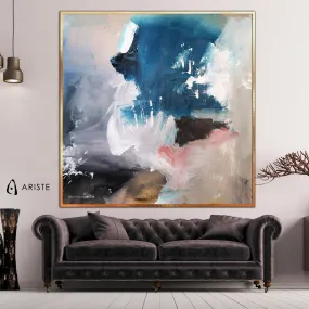 neutral & blue abstract oversized wall art made to order in a custom size