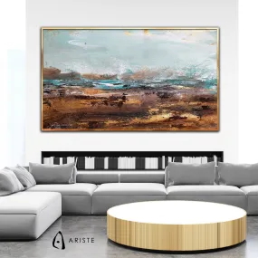 Pale blue & gold large abstract wall art made to order in a custom size