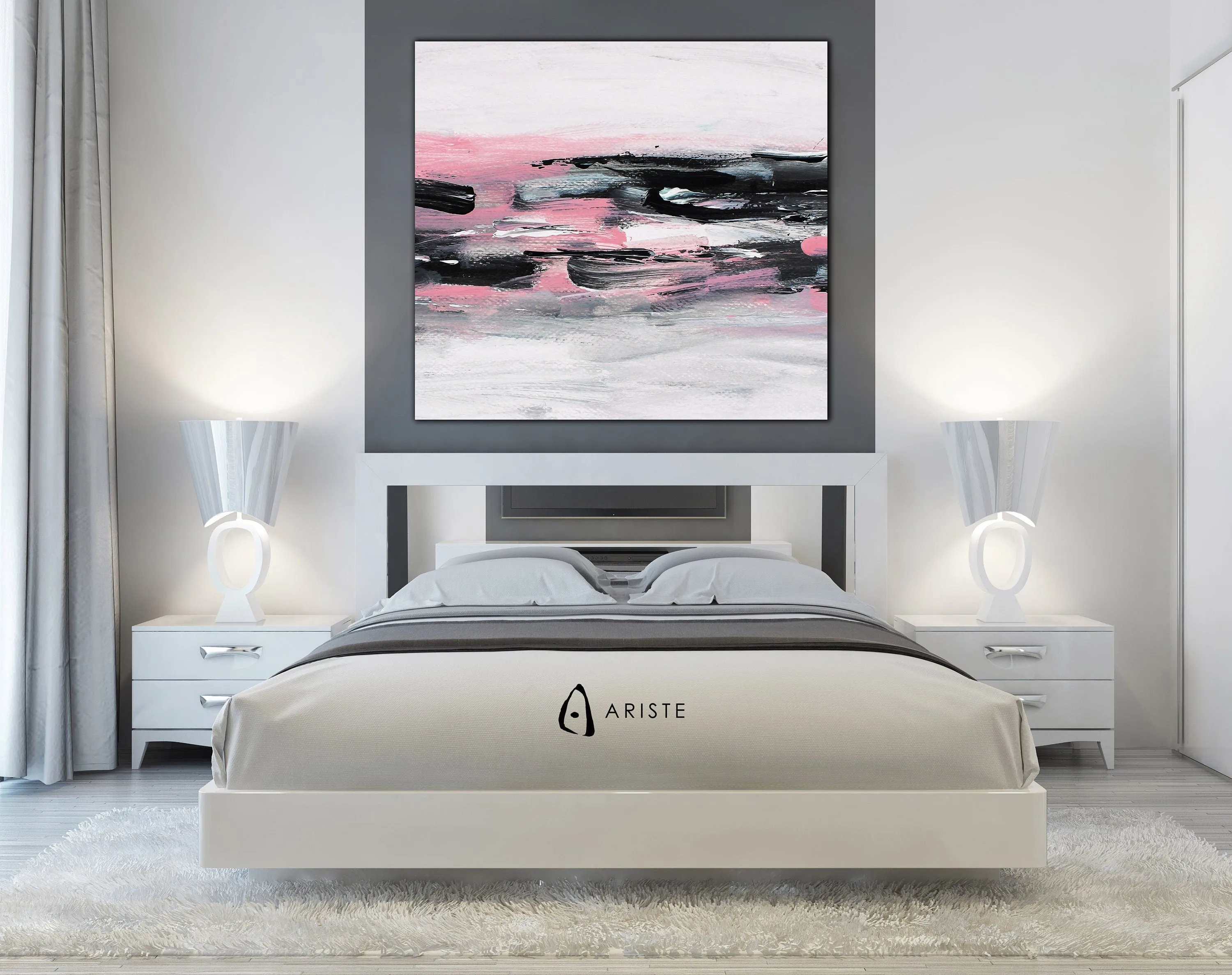 Pink & grey large abstract wall art made to order in a custom size