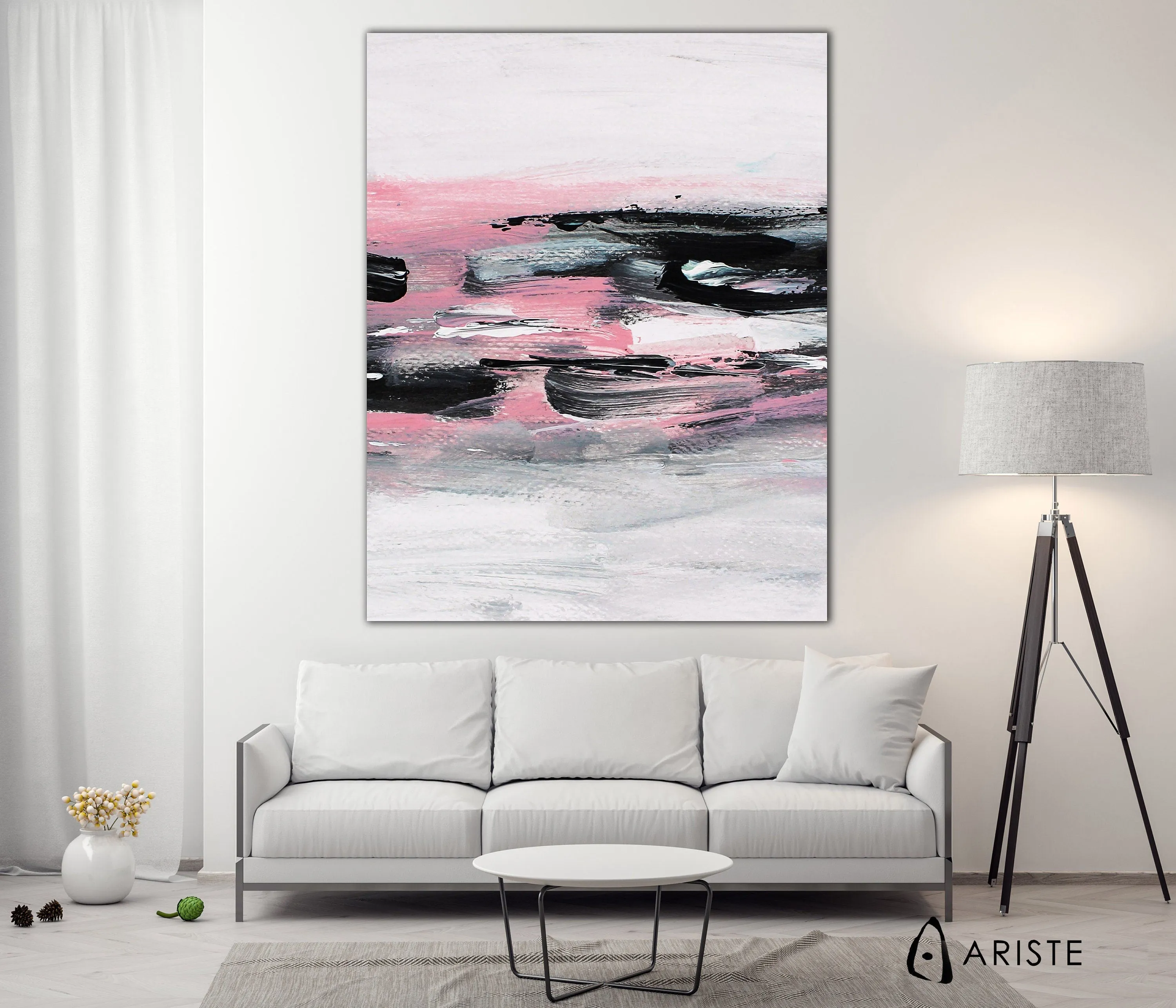 Pink & grey large abstract wall art made to order in a custom size