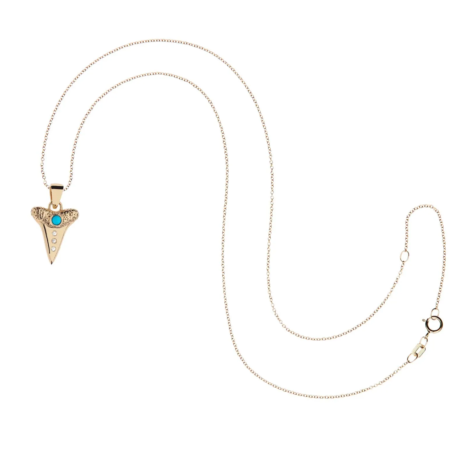 PROTECT Baby Shark Tooth Pendant in Solid Gold with Turquoise