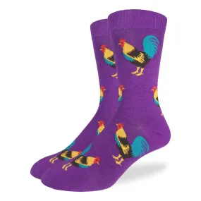 "Purple Roosters" Cotton Crew Socks by Good Luck Sock