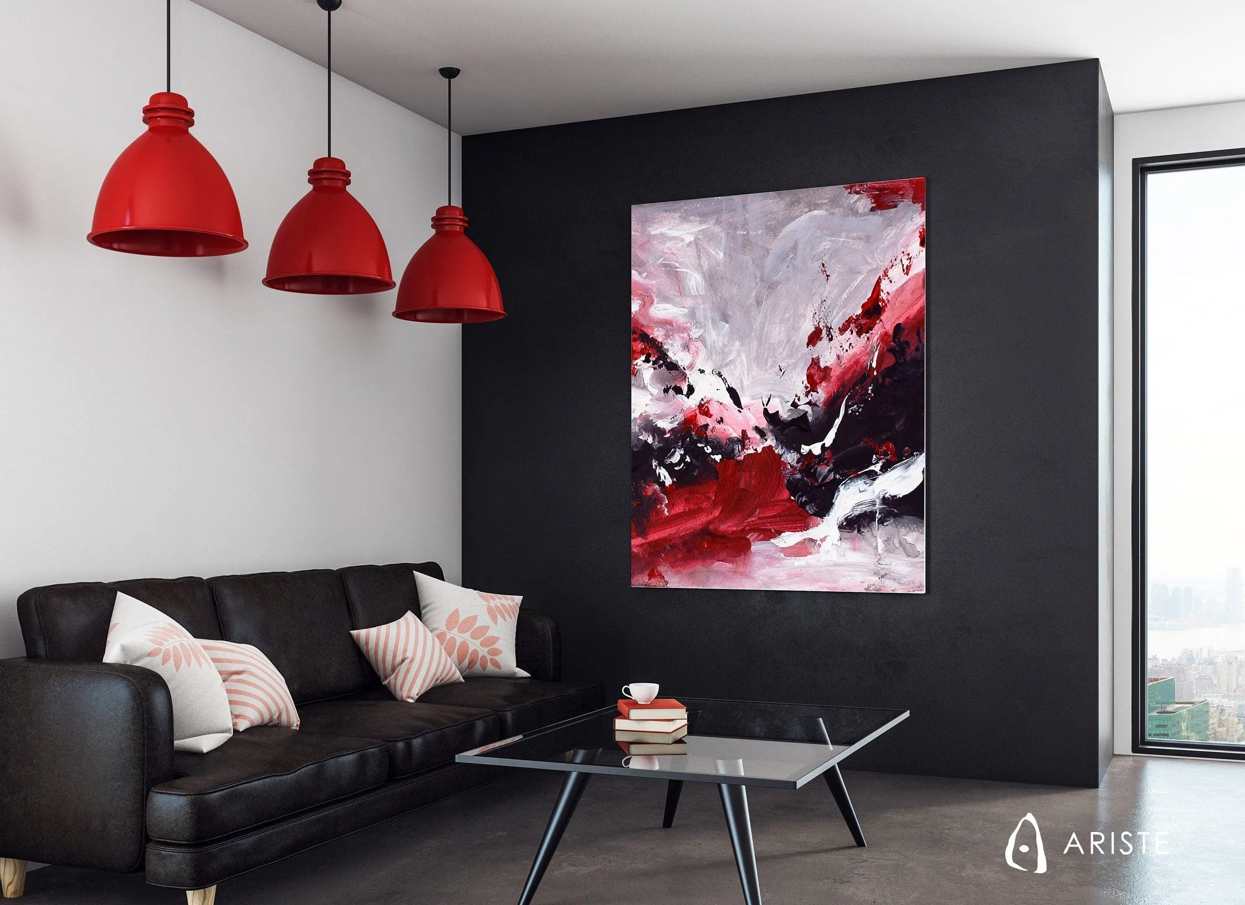 Red & black large canvas wall art made to order in a custom size