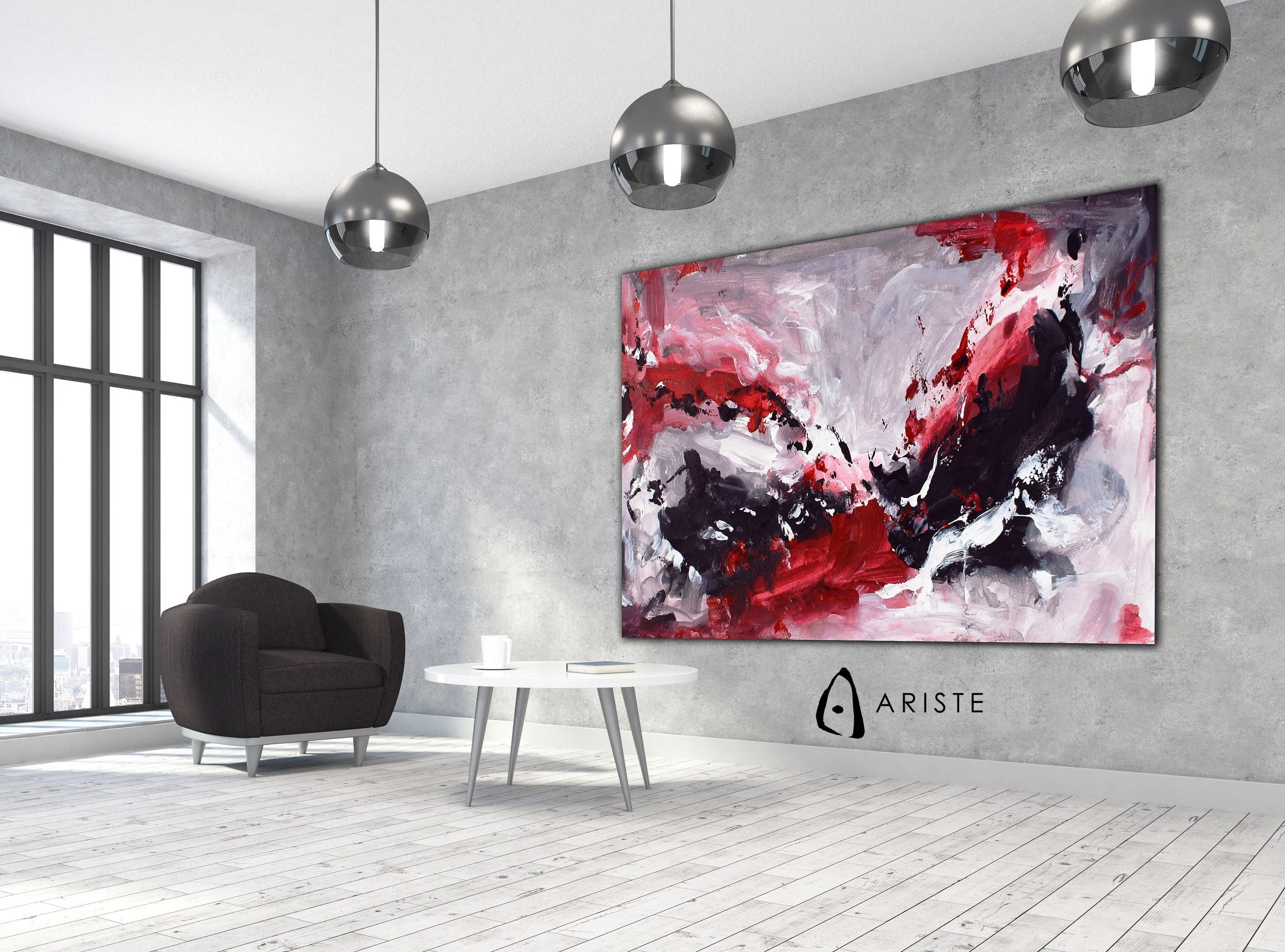 Red & black large canvas wall art made to order in a custom size