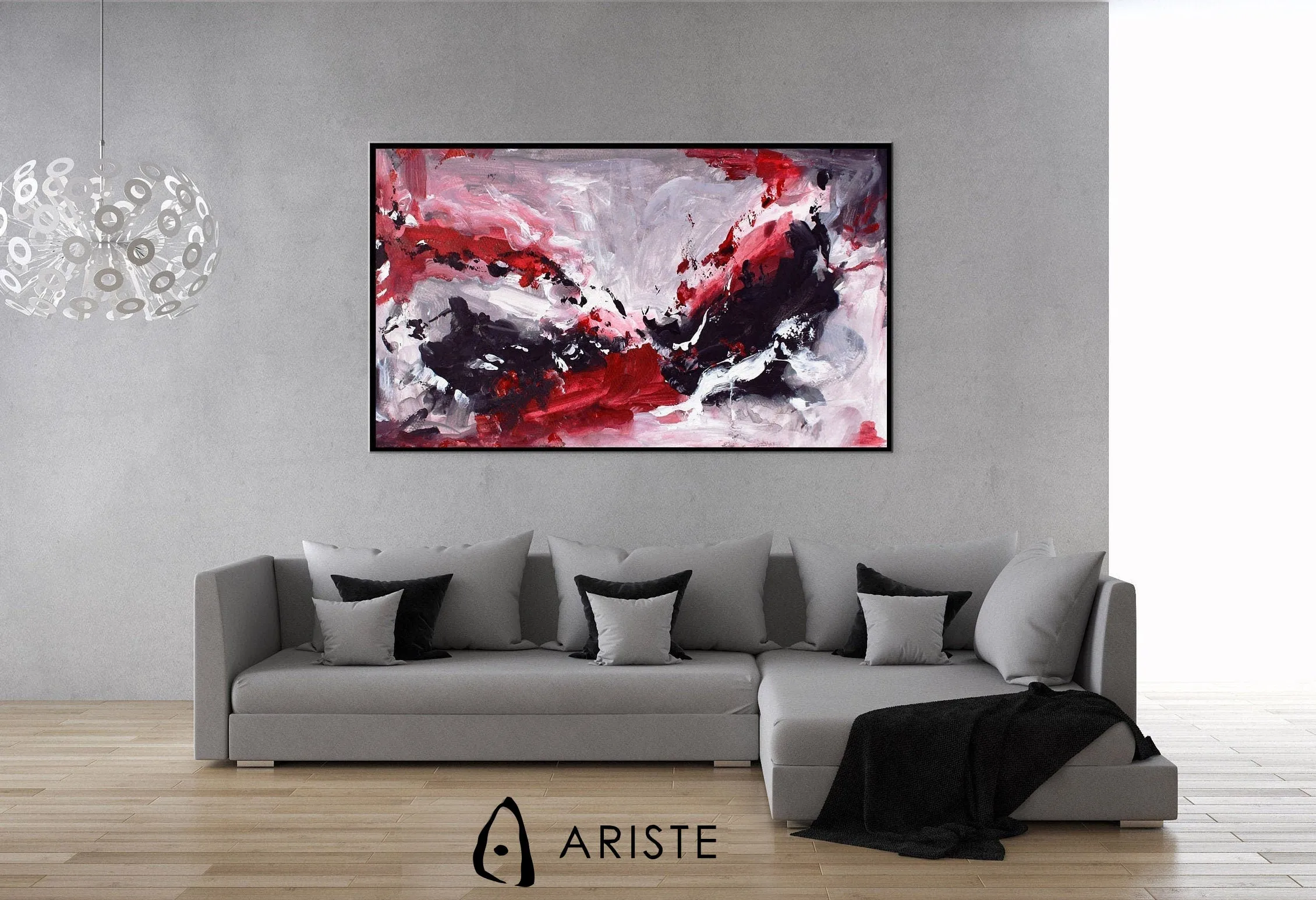 Red & black large canvas wall art made to order in a custom size