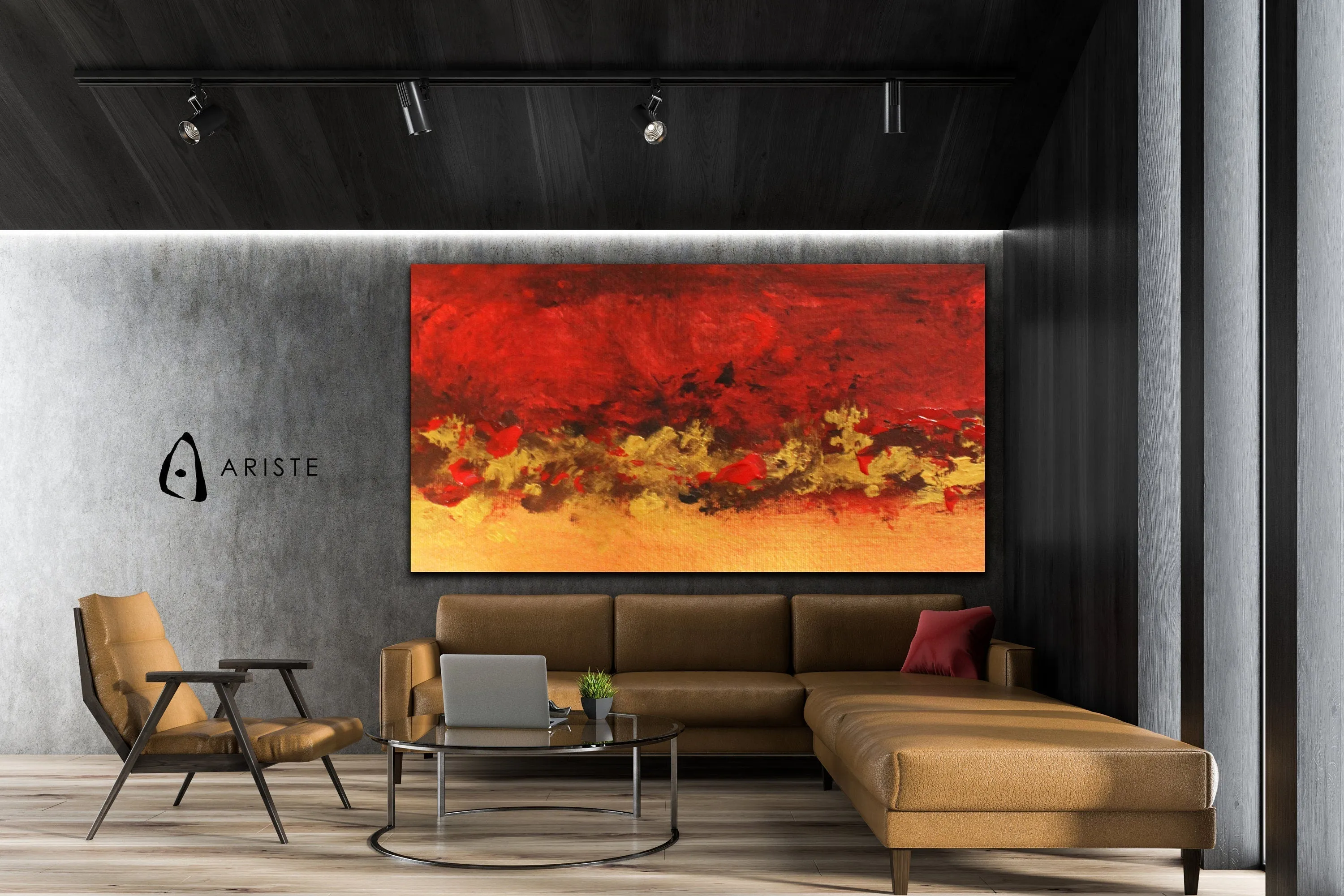 Red & gold abstract extra large wall art made to order in a custom size