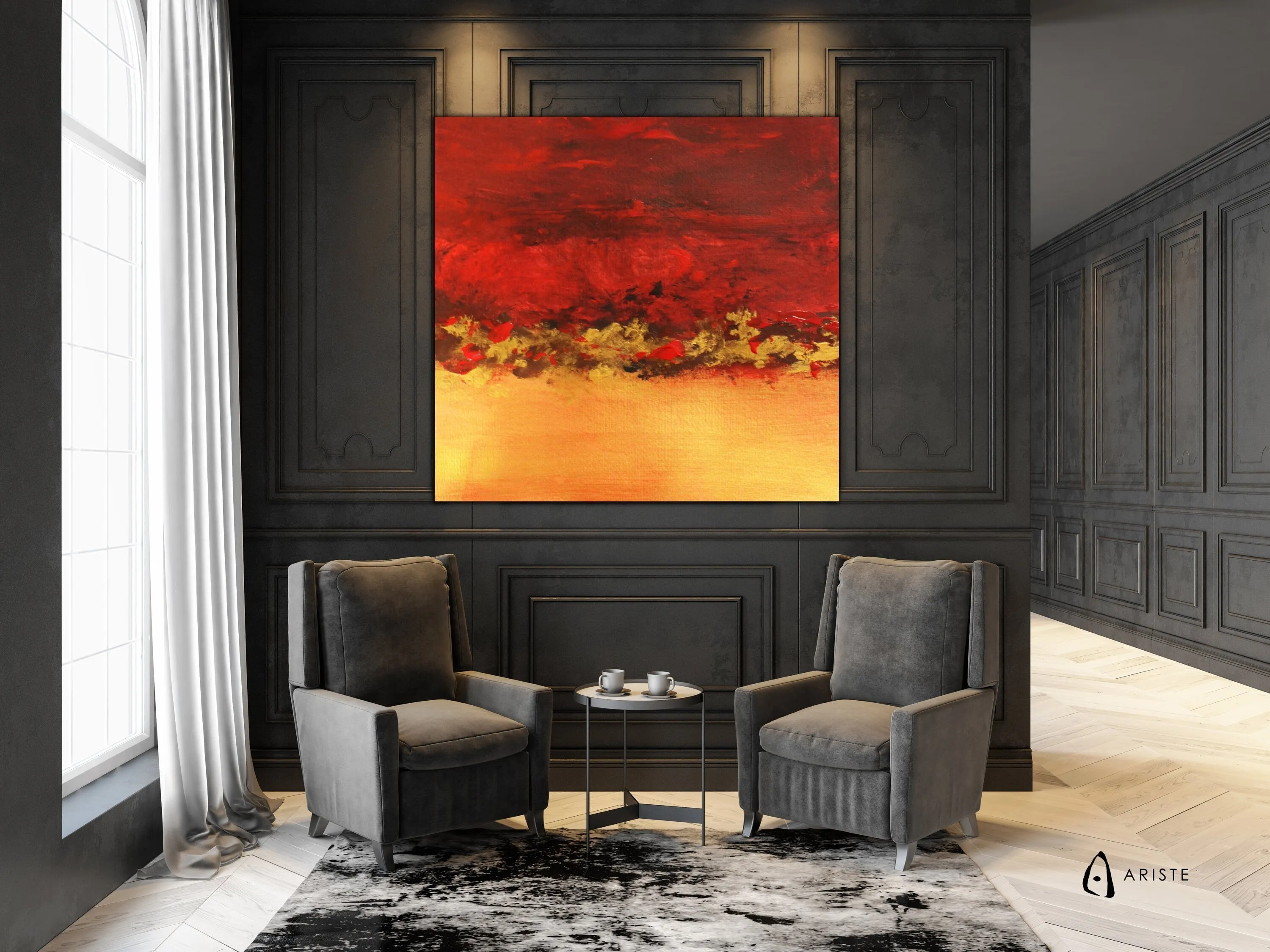 Red & gold abstract extra large wall art made to order in a custom size