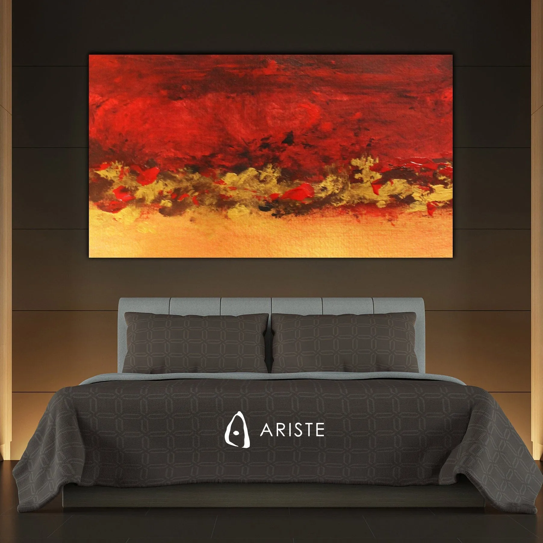 Red & gold abstract extra large wall art made to order in a custom size