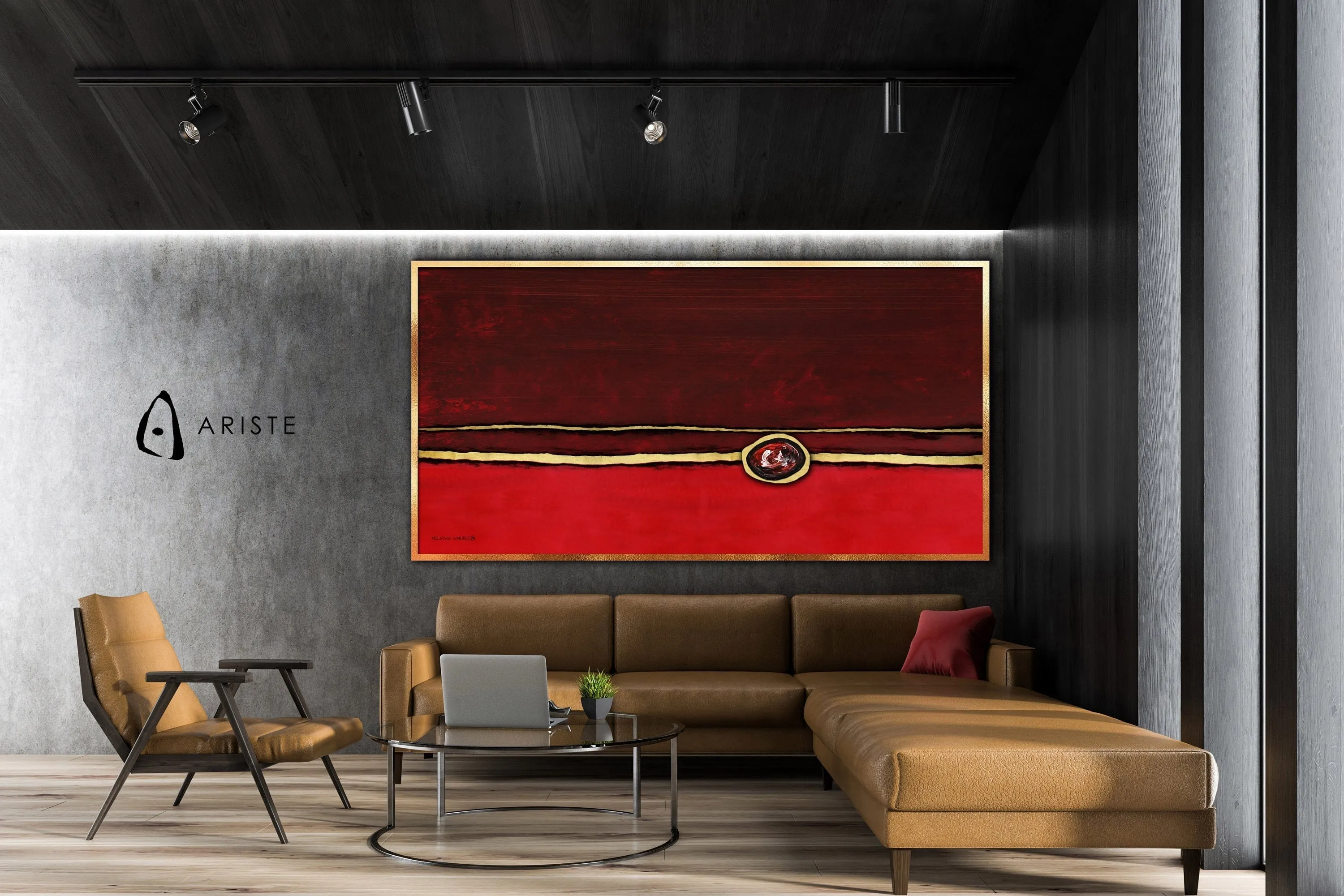 Red & gold abstract oversized wall art made to order in a custom size