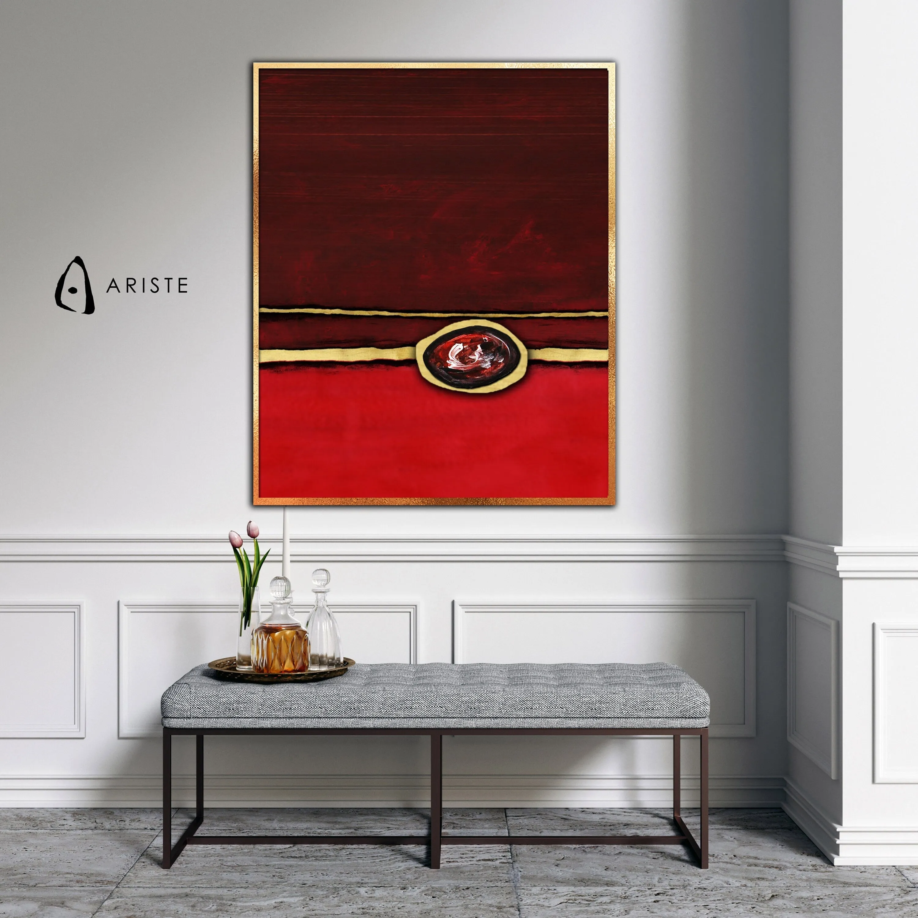 Red & gold abstract oversized wall art made to order in a custom size