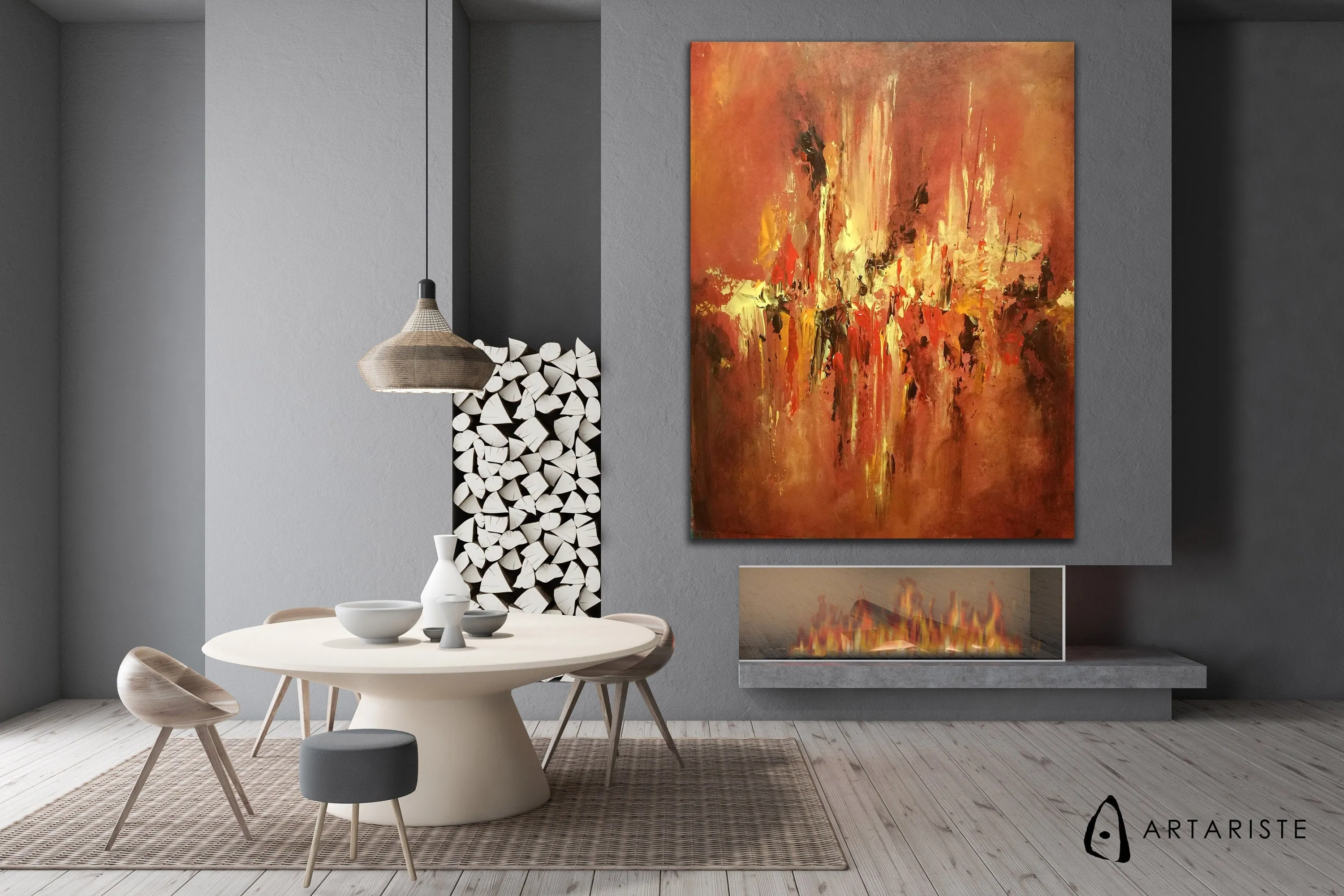 Red & yellow large abstract painting made to order in a custom size