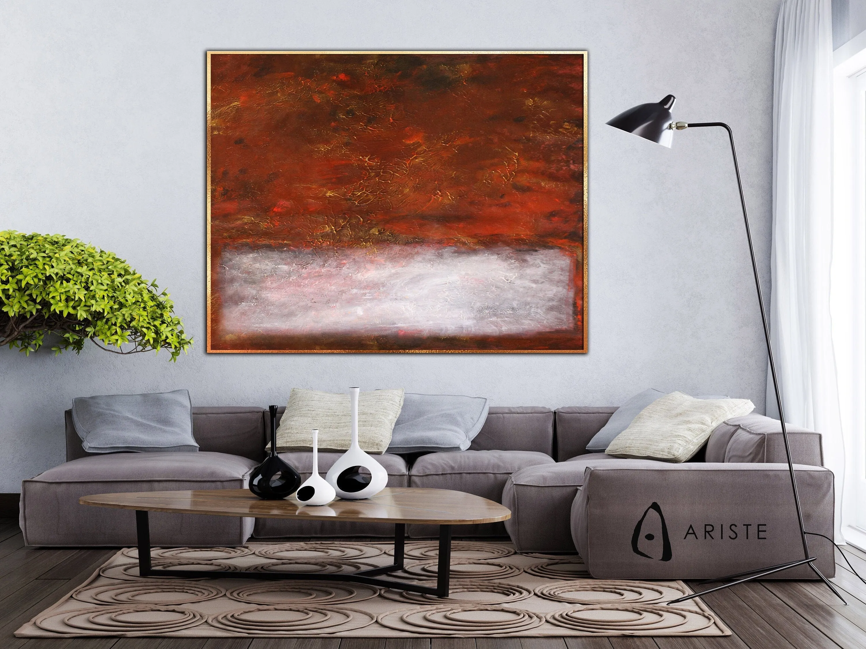 Red, white & gold extra large color field painting made to order in a custom size