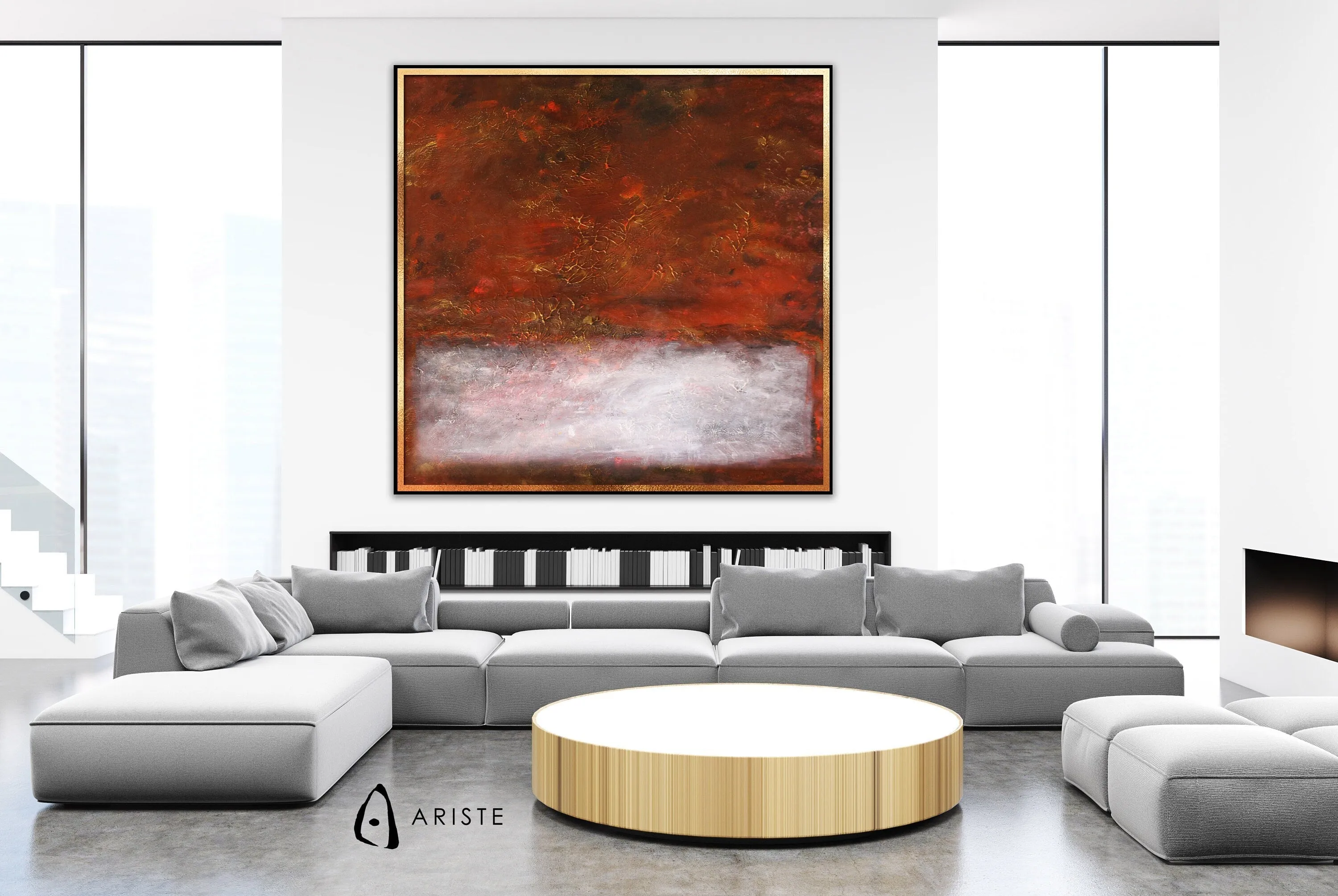 Red, white & gold extra large color field painting made to order in a custom size