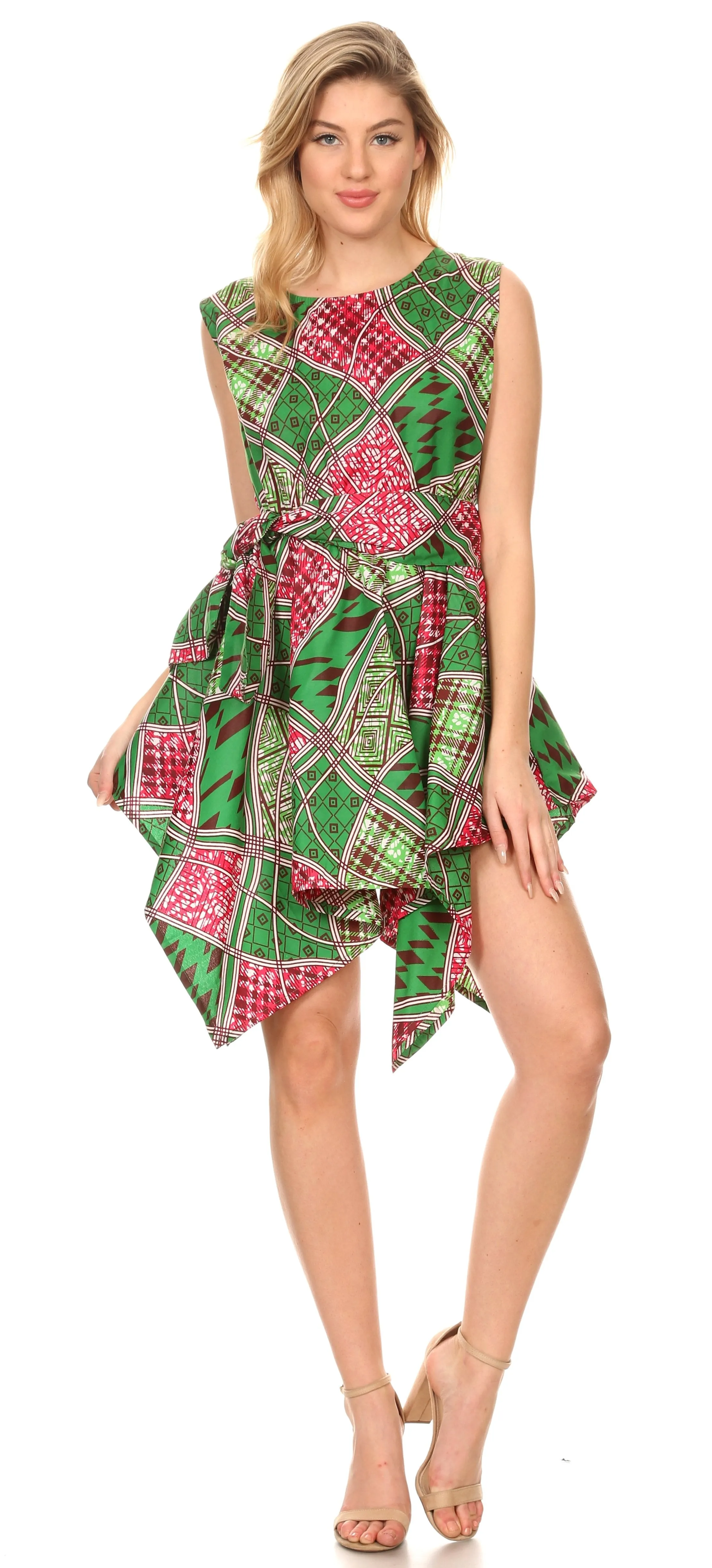 Sakkas Abeba Sleeveless Handkerchief Dress Elastic Waist Wax Print African Ankara