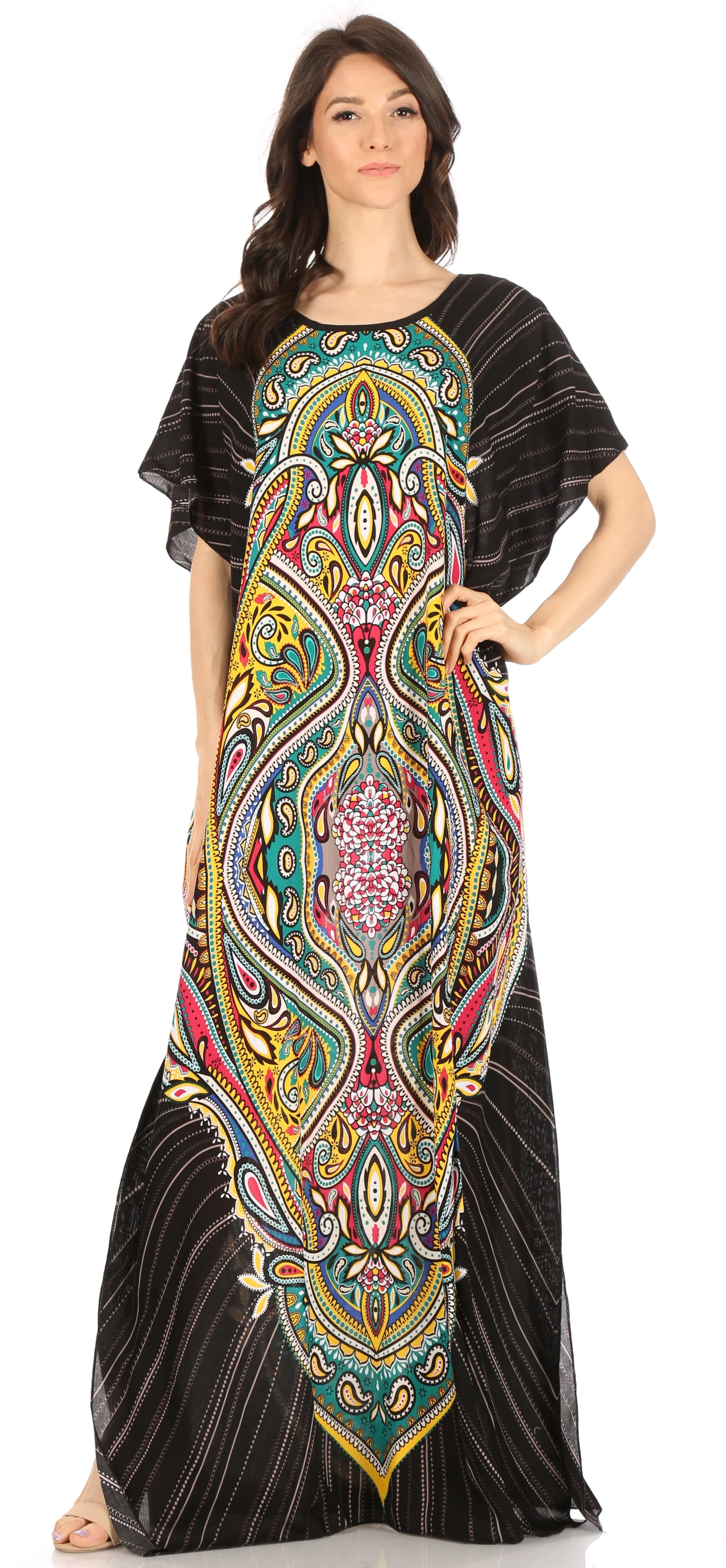 Sakkas Aggy Womens Dashiki African Print Caftan Dress Maxi Boho Hippie Colorful