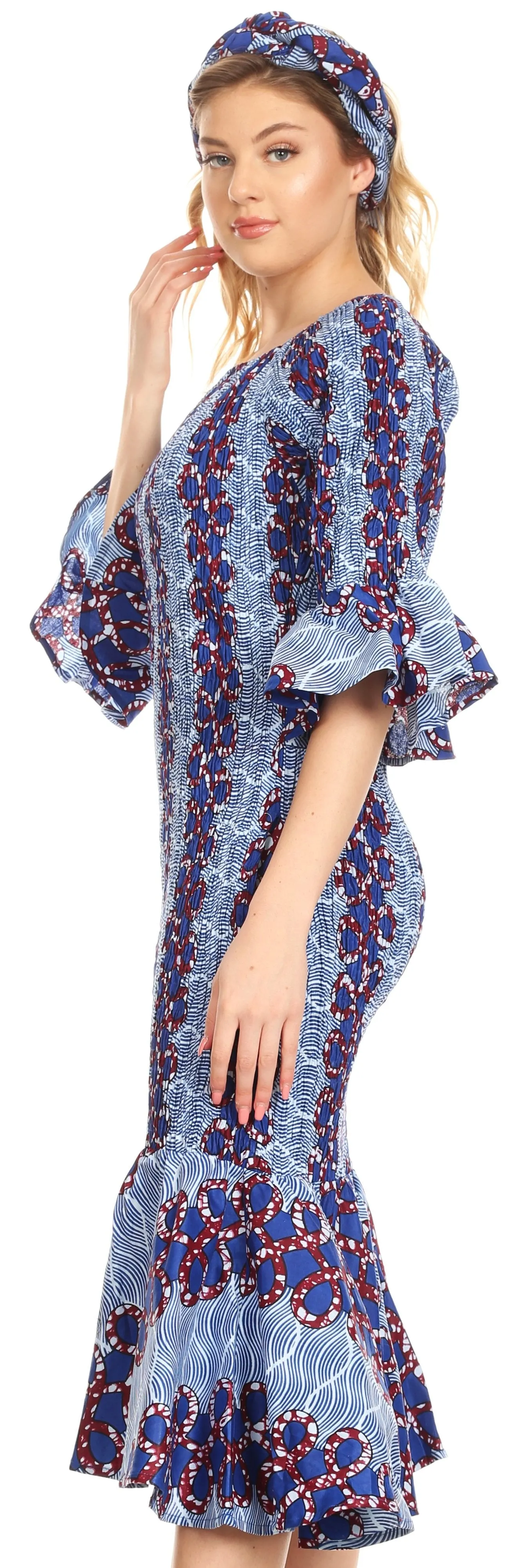 Sakkas Zarah Women's African Ankara Body-con Off shoulder Mermaid Pocket Dress