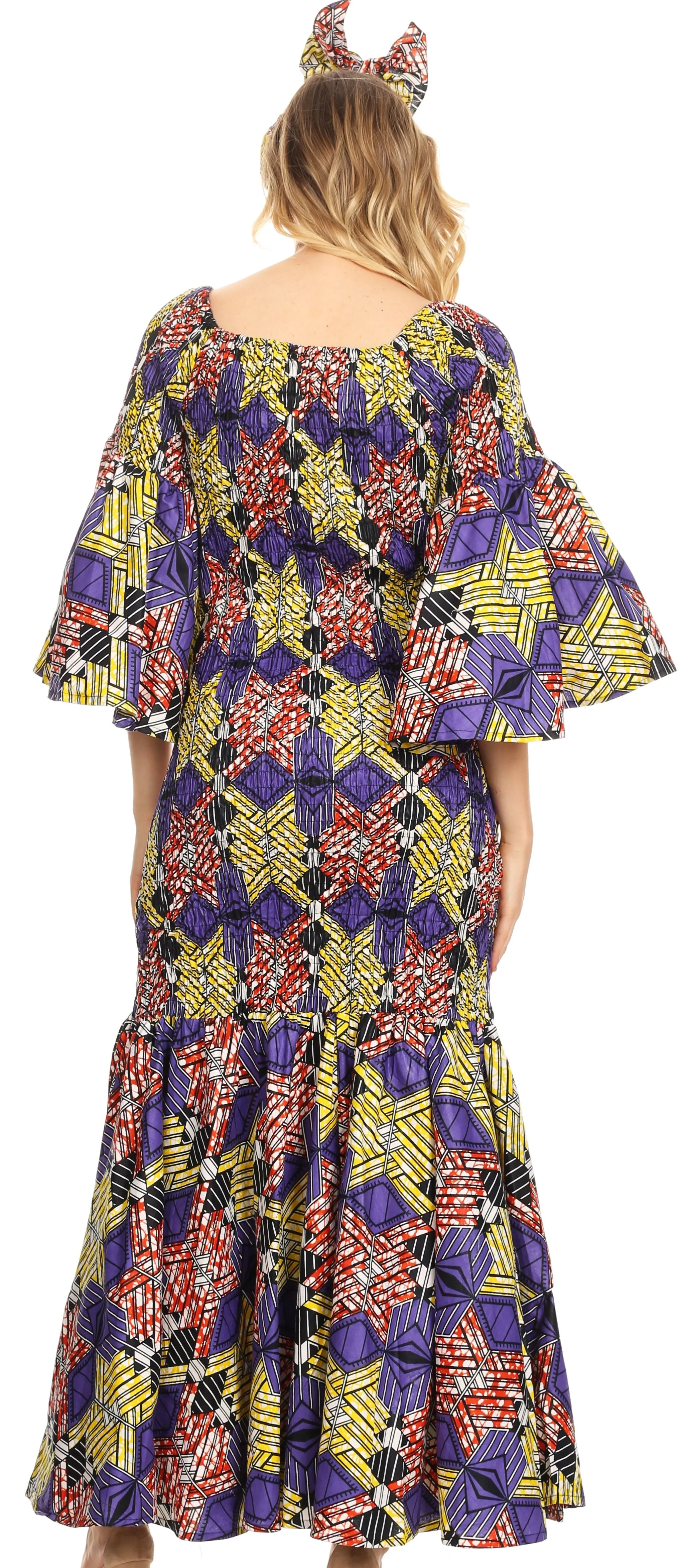 Sakkas Zarah Women's African Ankara Body-con Off shoulder Mermaid Pocket Dress