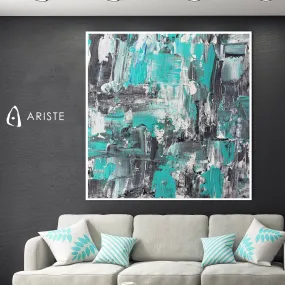 Teal & grey oversized canvas painting made to order in a custom size