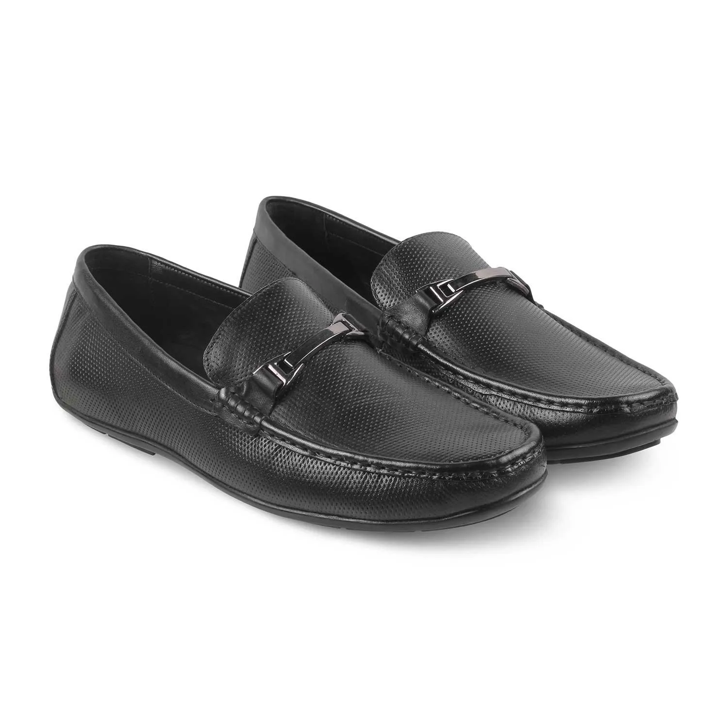 The Abianca Black Men's Leather Driving Loafers Tresmode