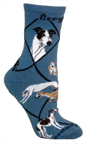 Wheel House Designs Greyhound on Blue Sock